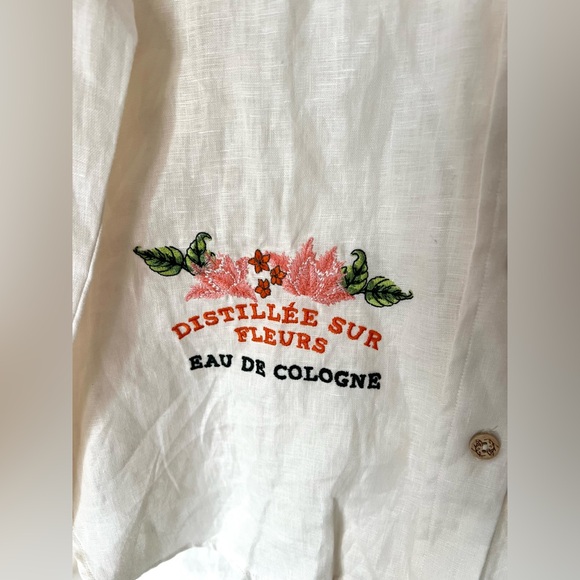 Agua Bendita Été Swan Oversized Embroidered Hi Lo Linen Shirt Cream. Size XS/S - Picture 4 of 10